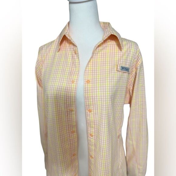 Columbia women nwt yellow pink long sleeve shirt button down medium - Picture 4 of 11